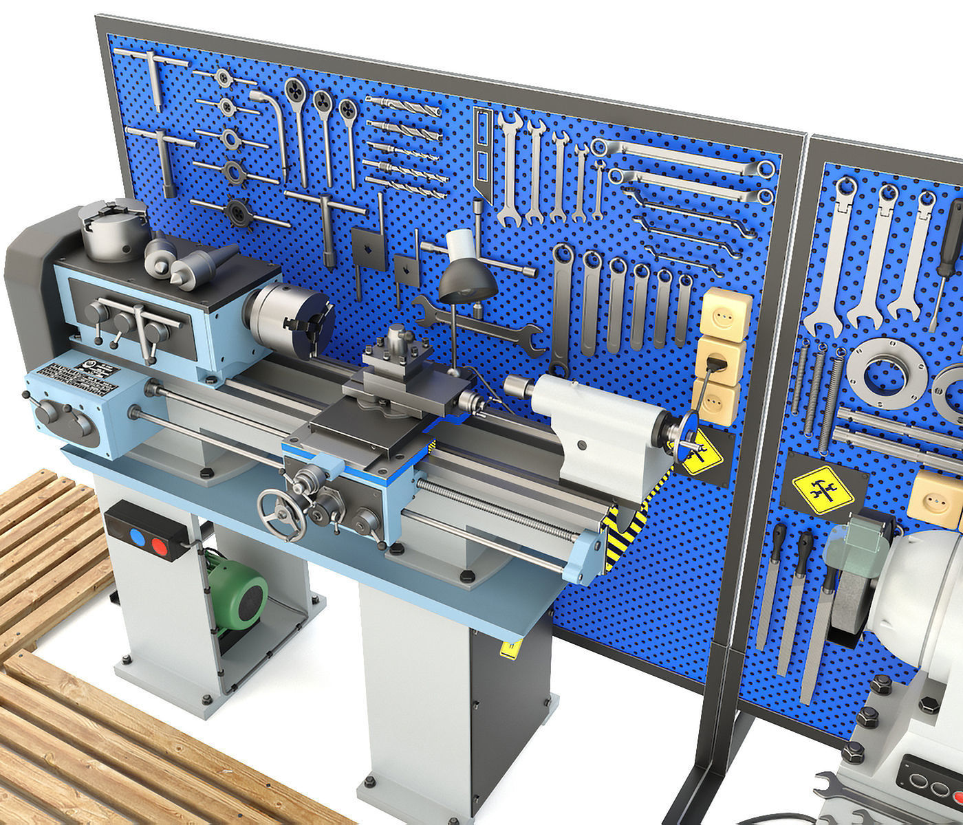 workbench garage tools and lathe grinder drilling machine 3D model_6