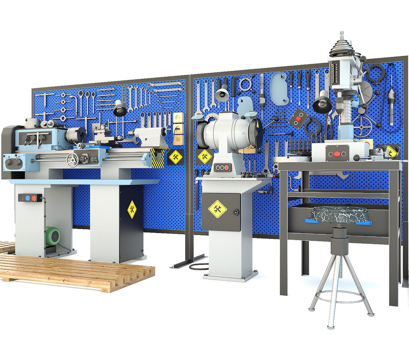 workbench garage tools and lathe grinder drilling machine 3D model_2