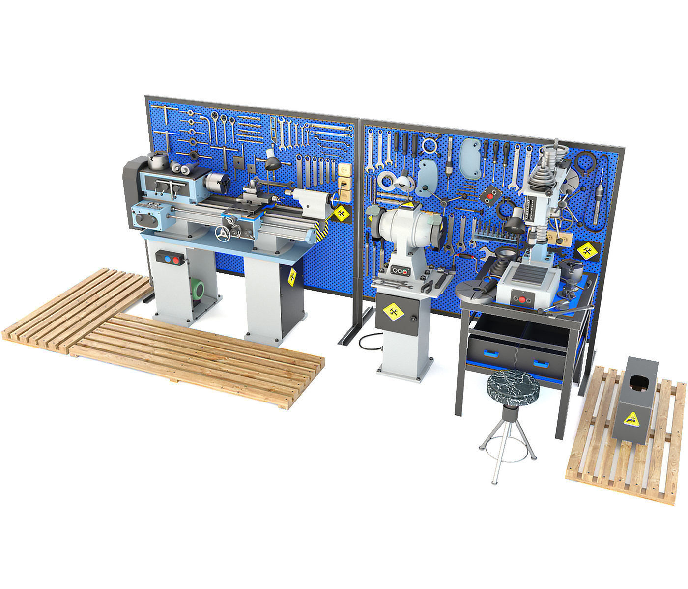 workbench garage tools and lathe grinder drilling machine 3D model_8