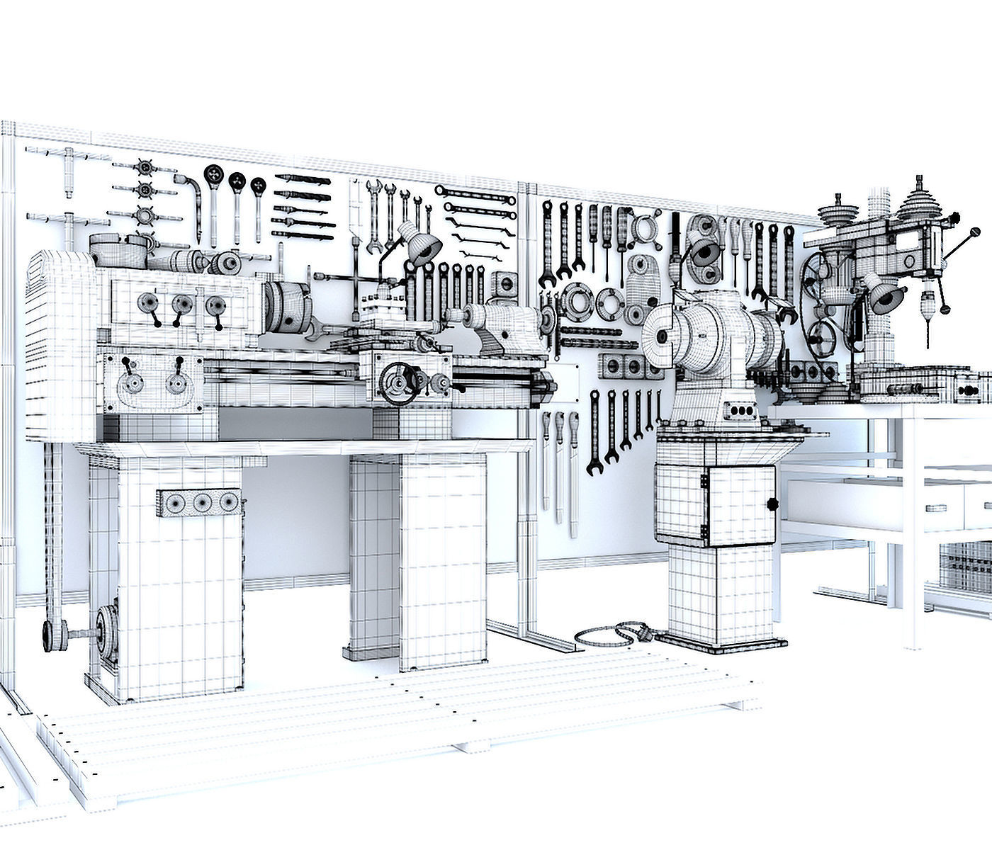 workbench garage tools and lathe grinder drilling machine 3D model_12
