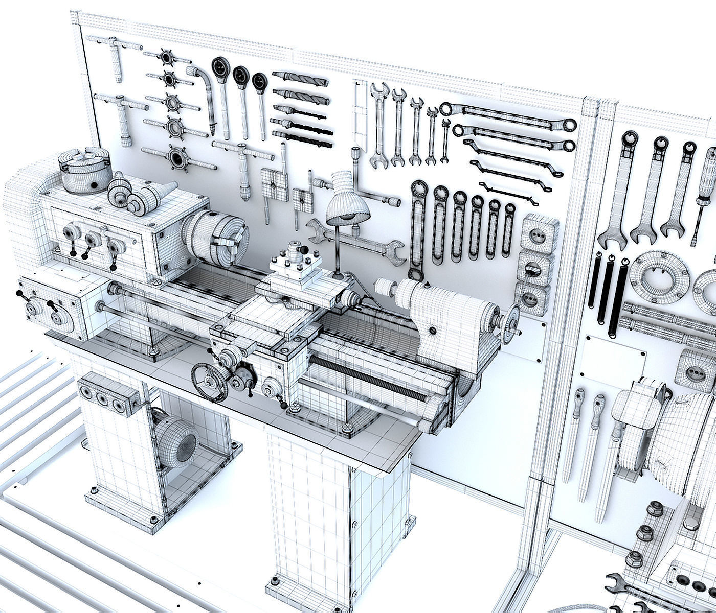 workbench garage tools and lathe grinder drilling machine 3D model_16
