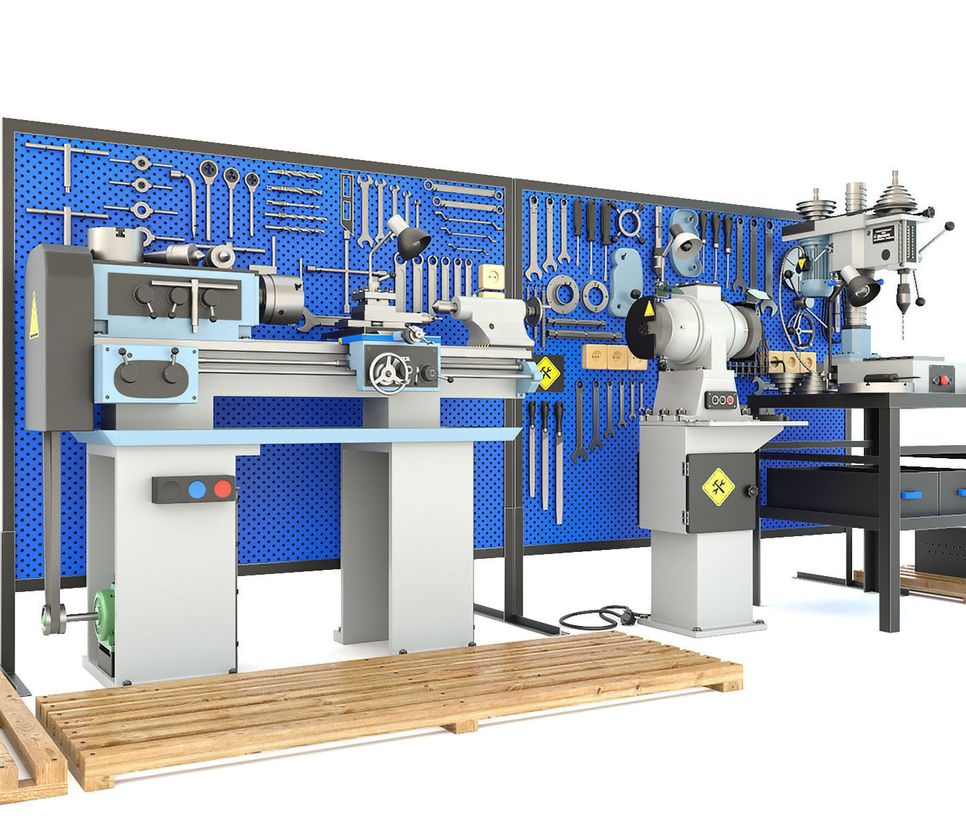 workbench garage tools and lathe grinder drilling machine 3D model_3