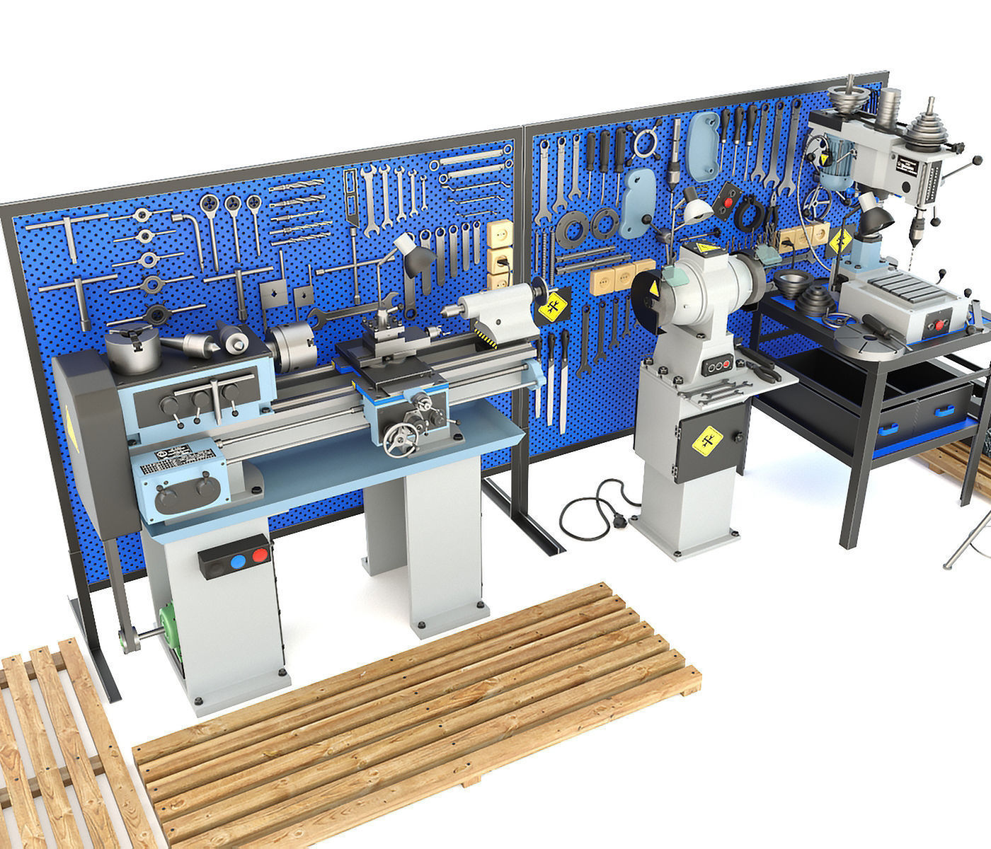 workbench garage tools and lathe grinder drilling machine 3D model_5