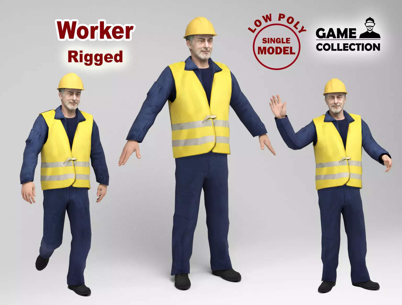 Worker in vest Low-poly 3D model