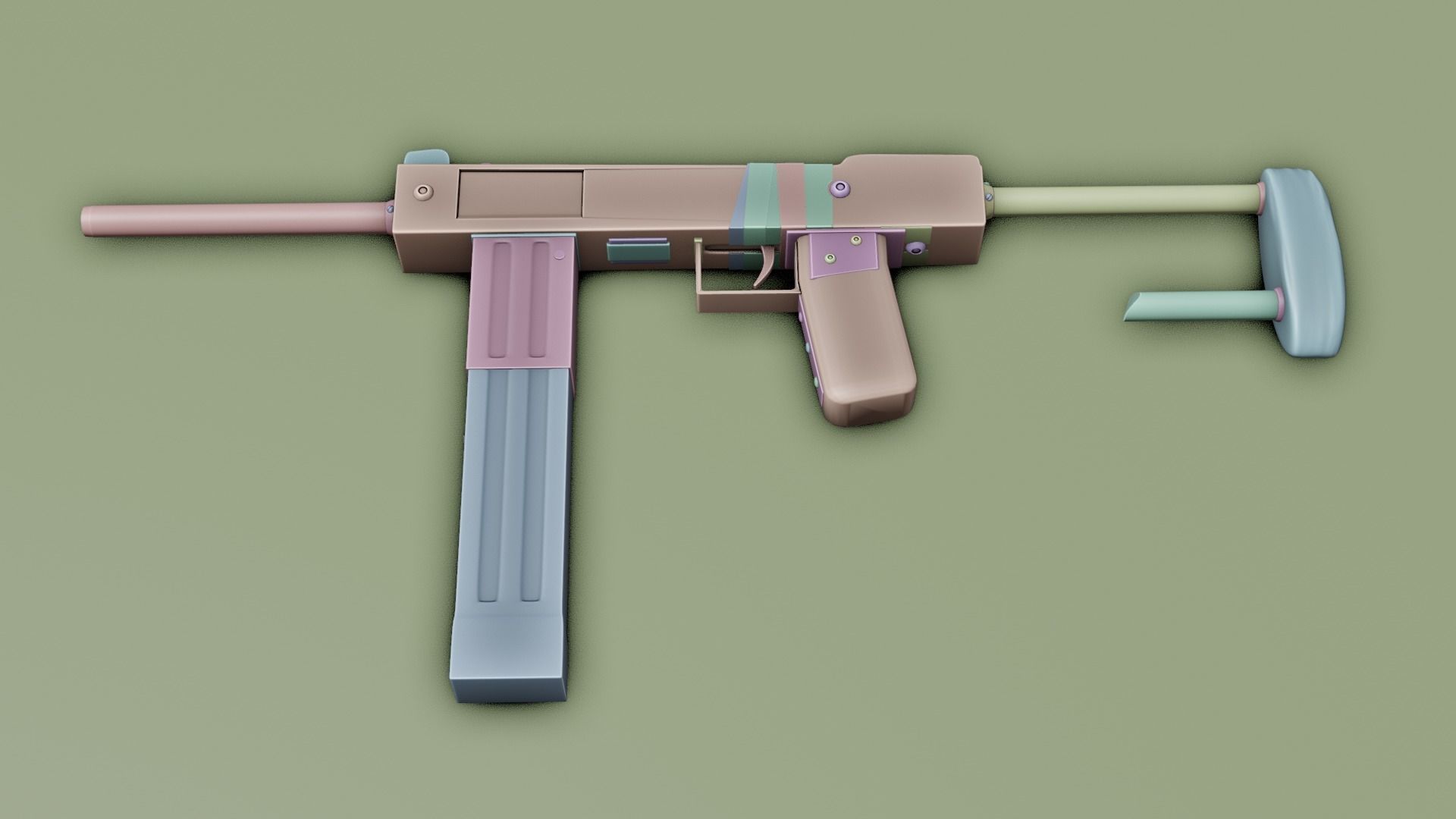 low poly handmade gun with textures 3D model_9