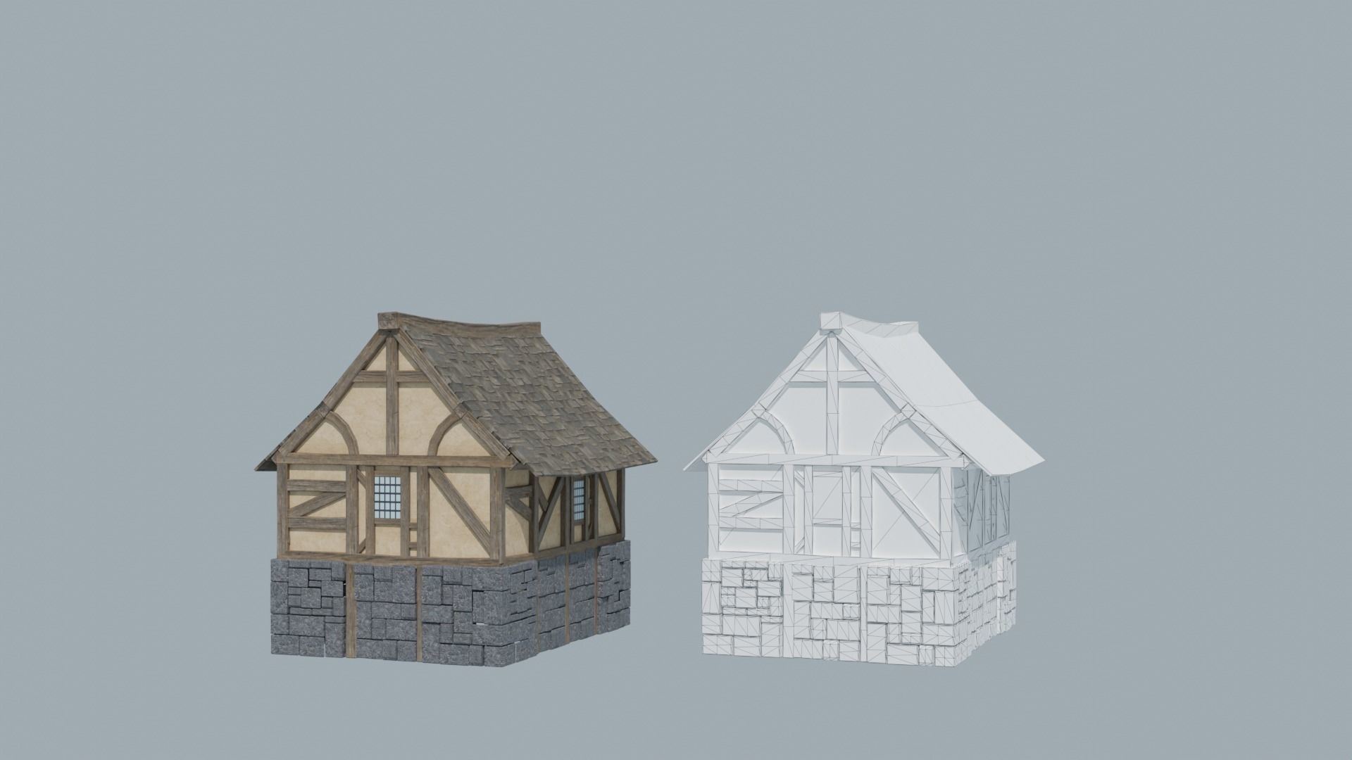 Modular Medieval Houses Low-poly 3D model_13
