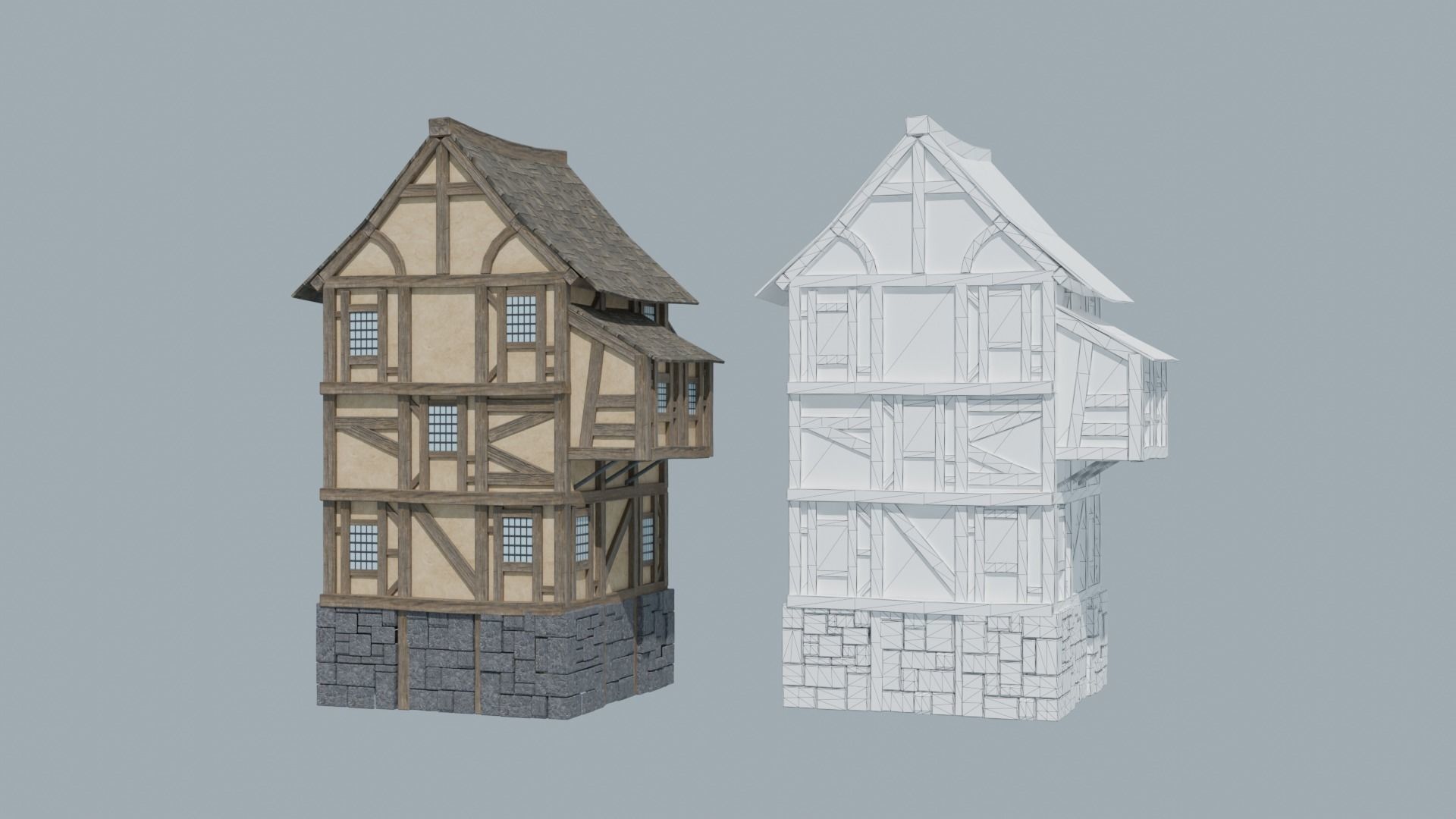 Modular Medieval Houses Low-poly 3D model_9