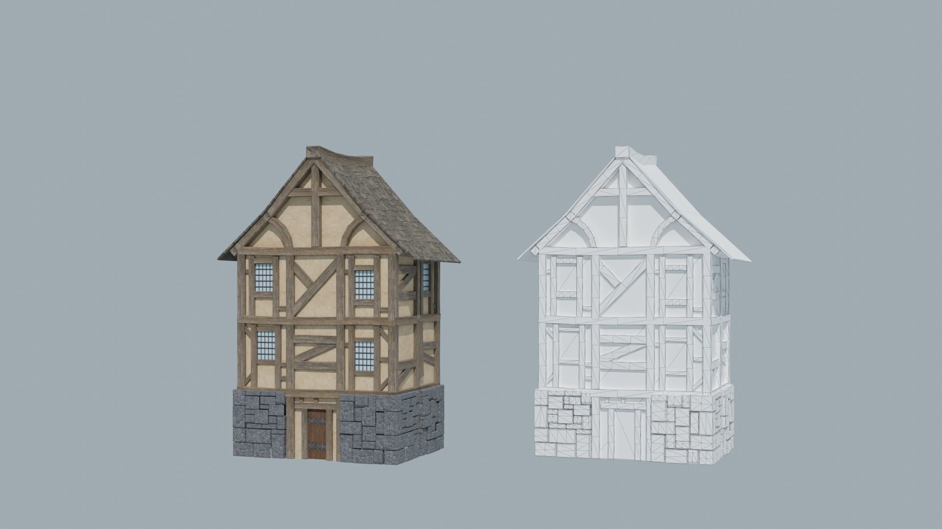 Modular Medieval Houses Low-poly 3D model_6