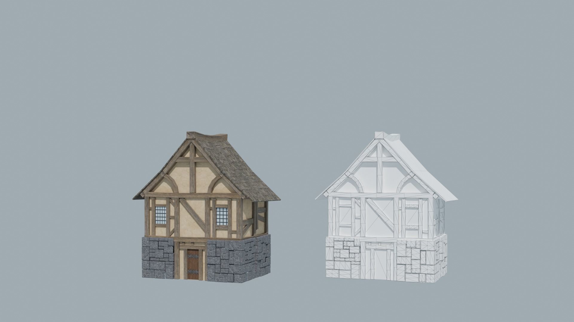 Modular Medieval Houses Low-poly 3D model_4