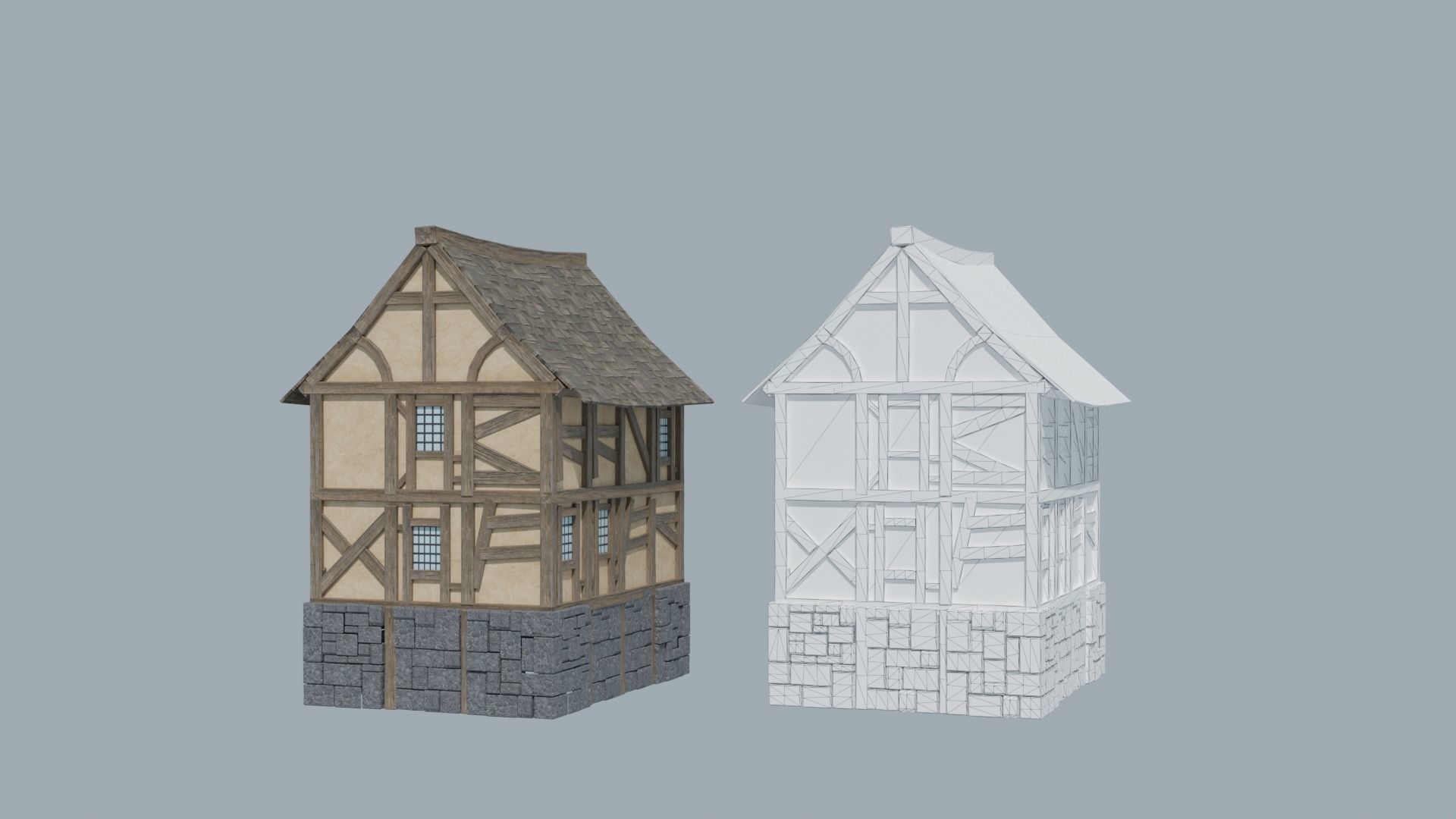 Modular Medieval Houses Low-poly 3D model_15