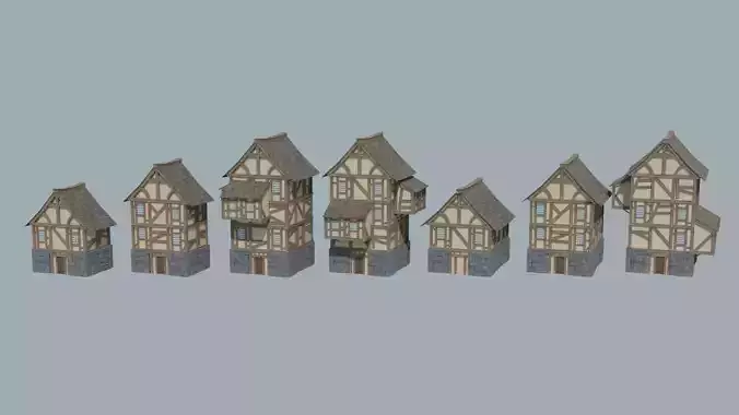 Modular Medieval Houses Low-poly 3D model Modular Medieval Houses Low-poly 3D model
