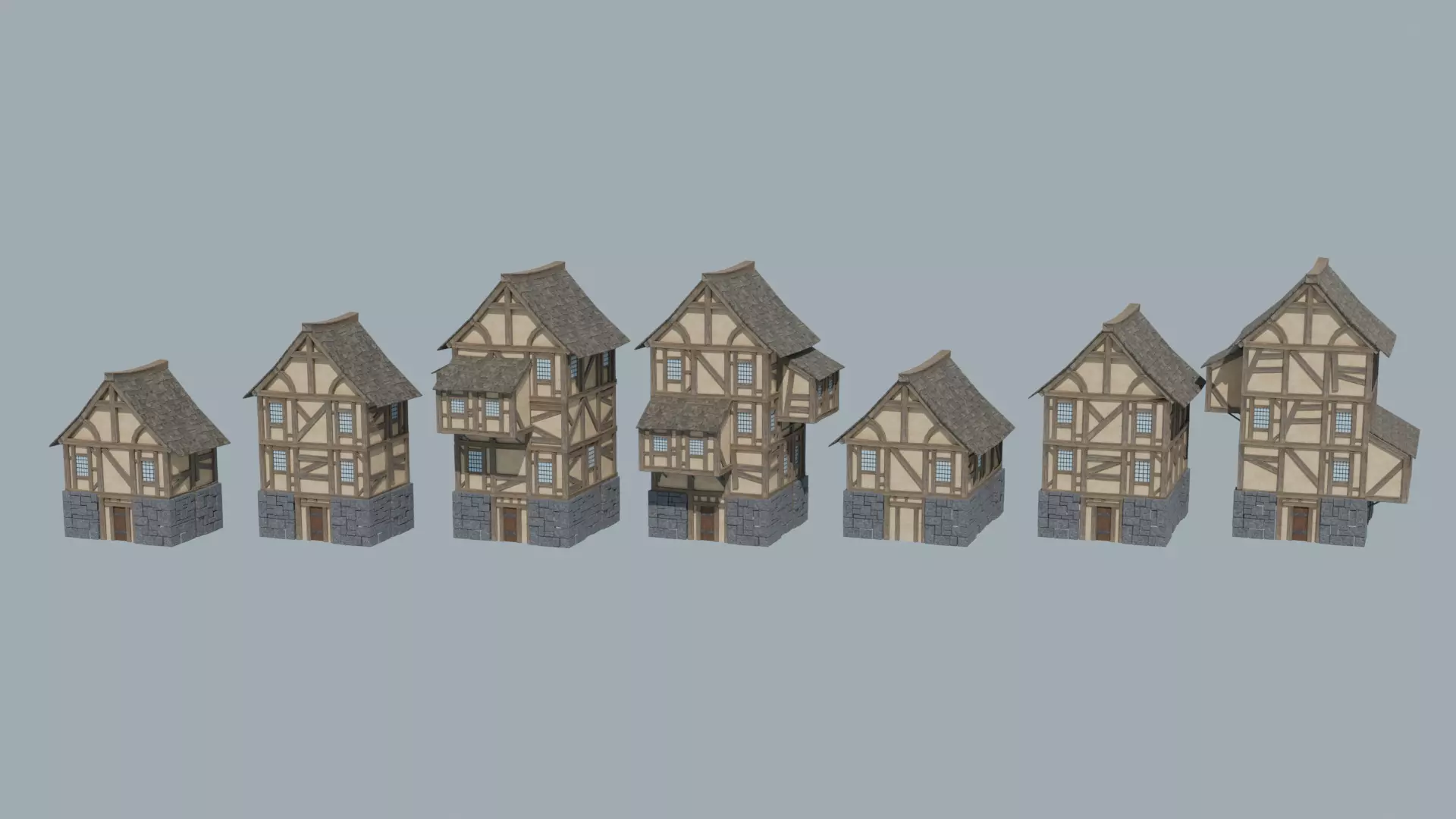 Modular Medieval Houses Low-poly 3D model_0