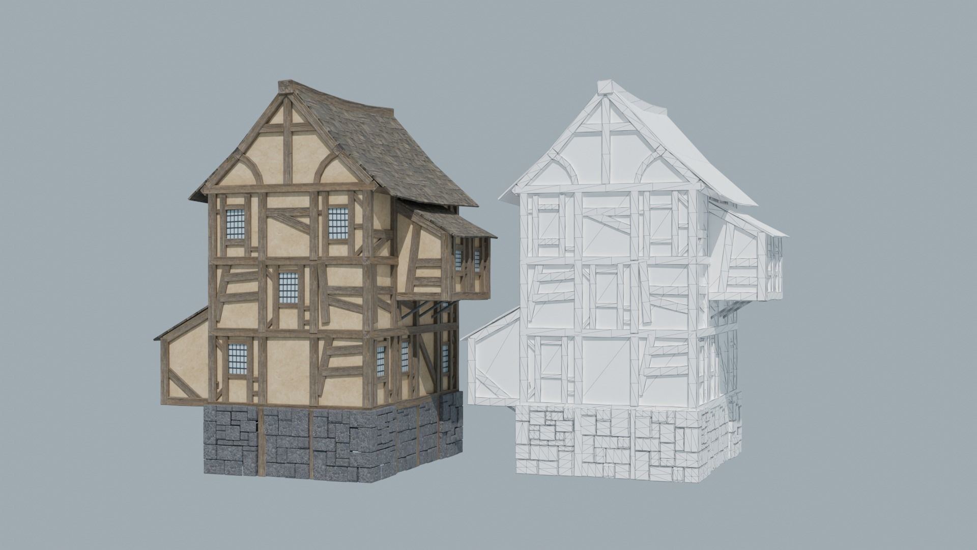 Modular Medieval Houses Low-poly 3D model_17