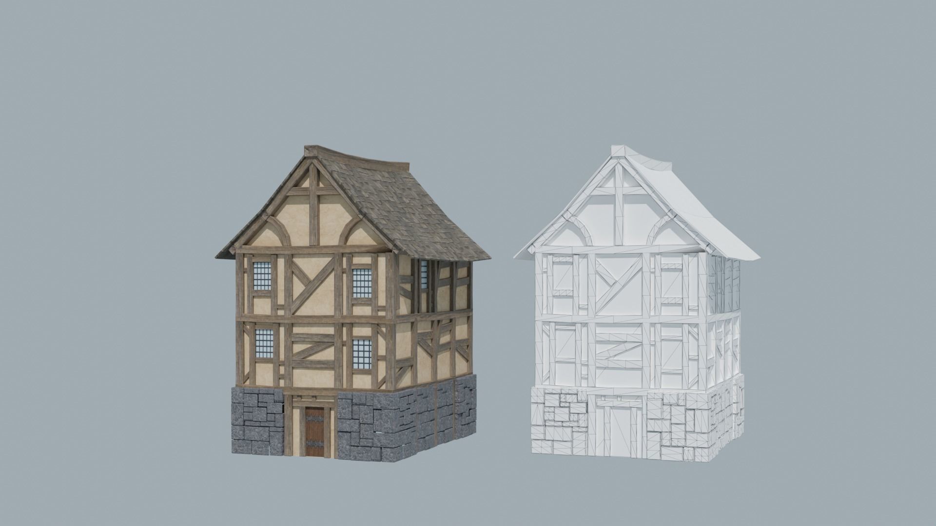 Modular Medieval Houses Low-poly 3D model_14