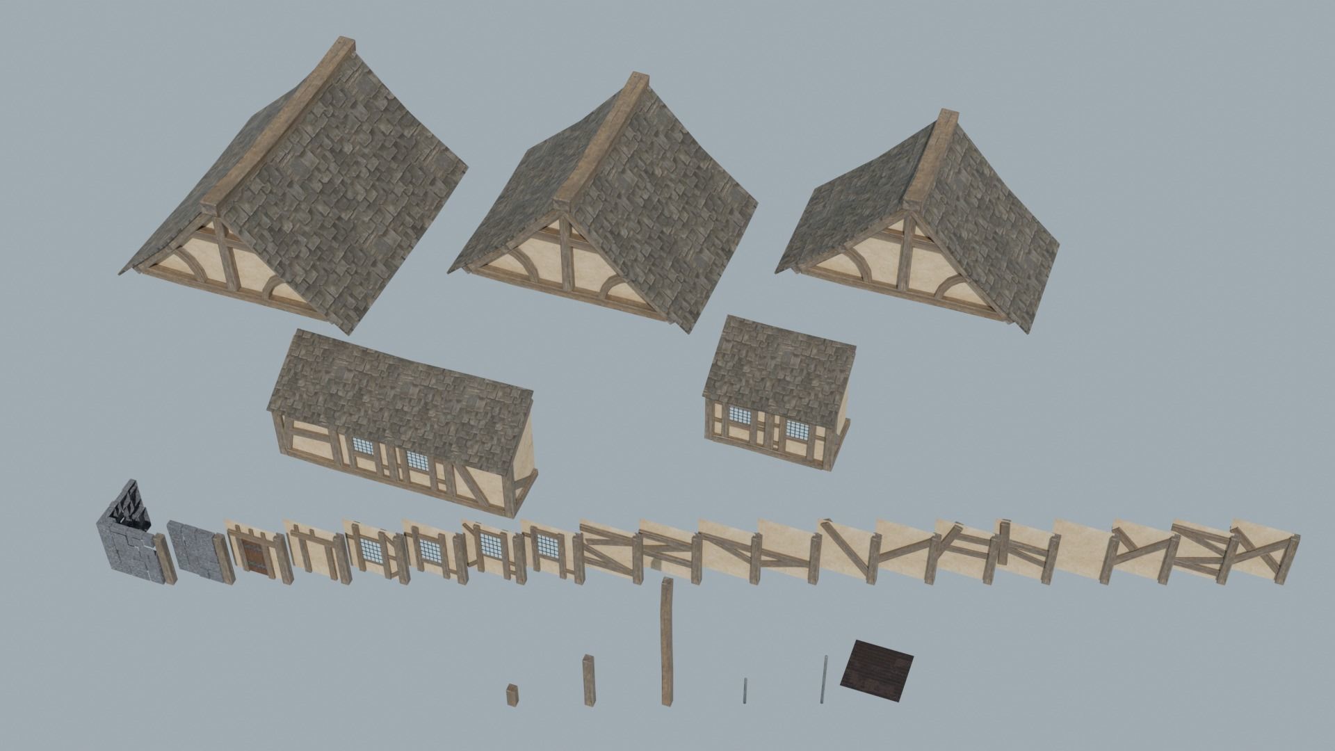 Modular Medieval Houses Low-poly 3D model_2