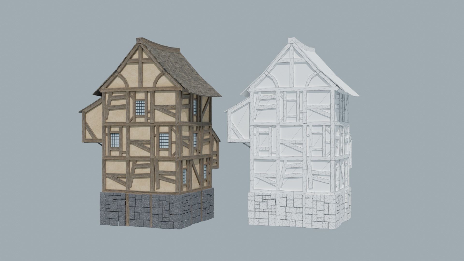 Modular Medieval Houses Low-poly 3D model_11