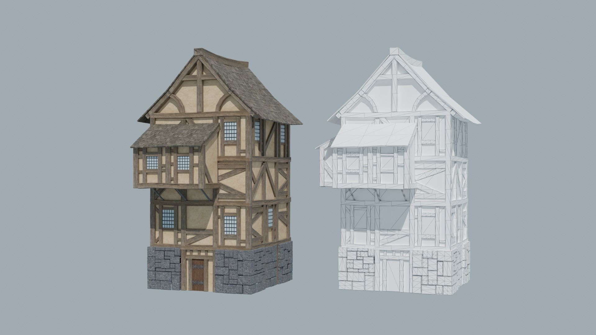 Modular Medieval Houses Low-poly 3D model_8