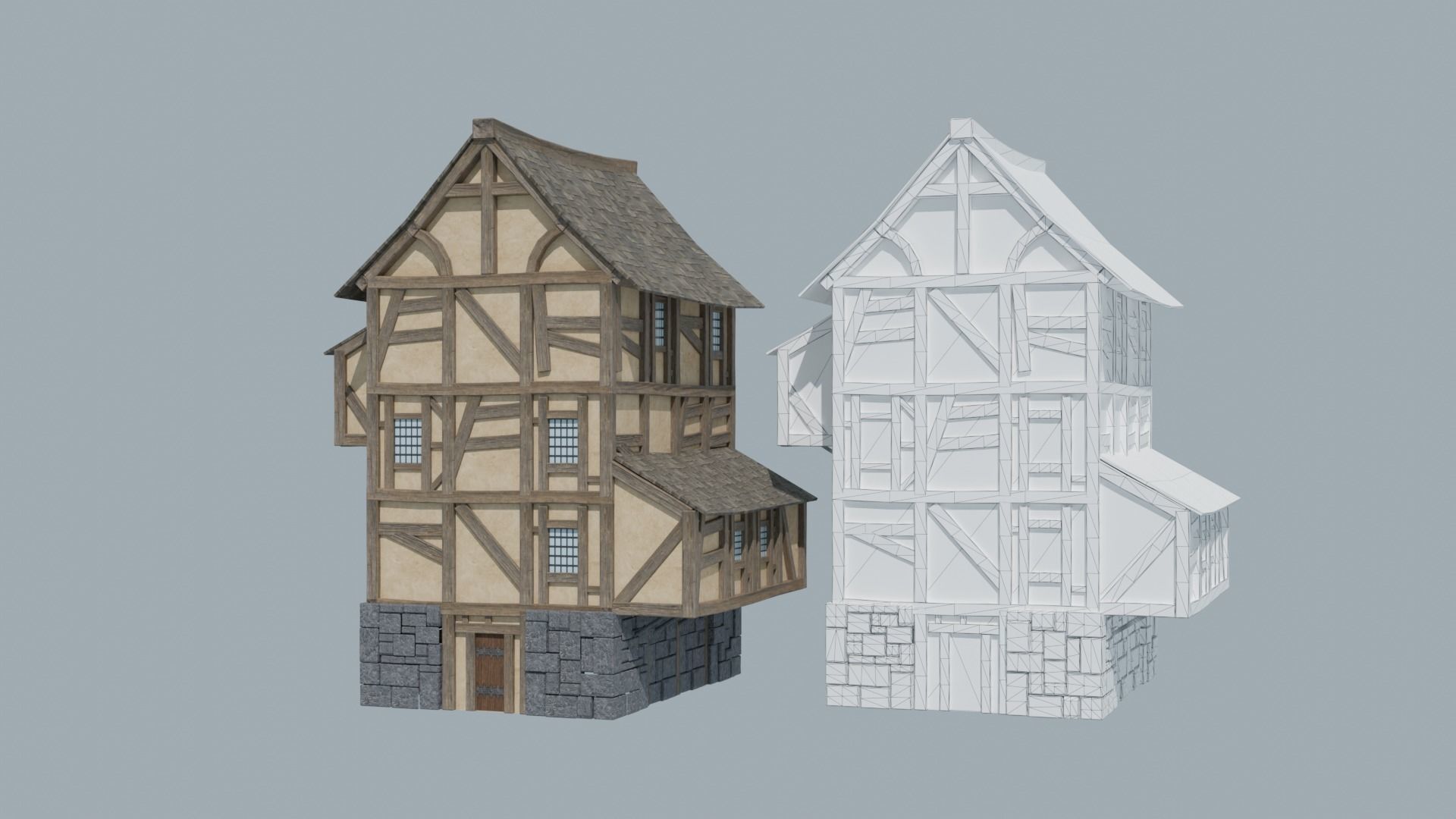 Modular Medieval Houses Low-poly 3D model_16