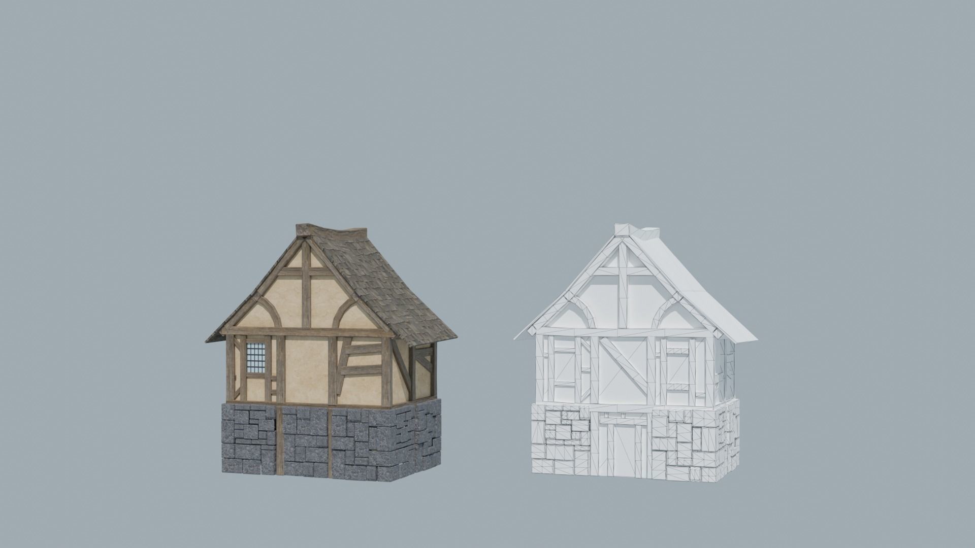 Modular Medieval Houses Low-poly 3D model_5