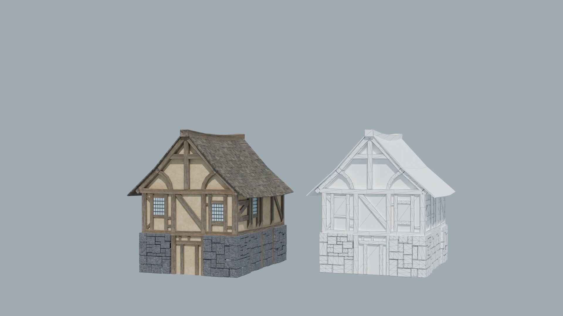 Modular Medieval Houses Low-poly 3D model_12
