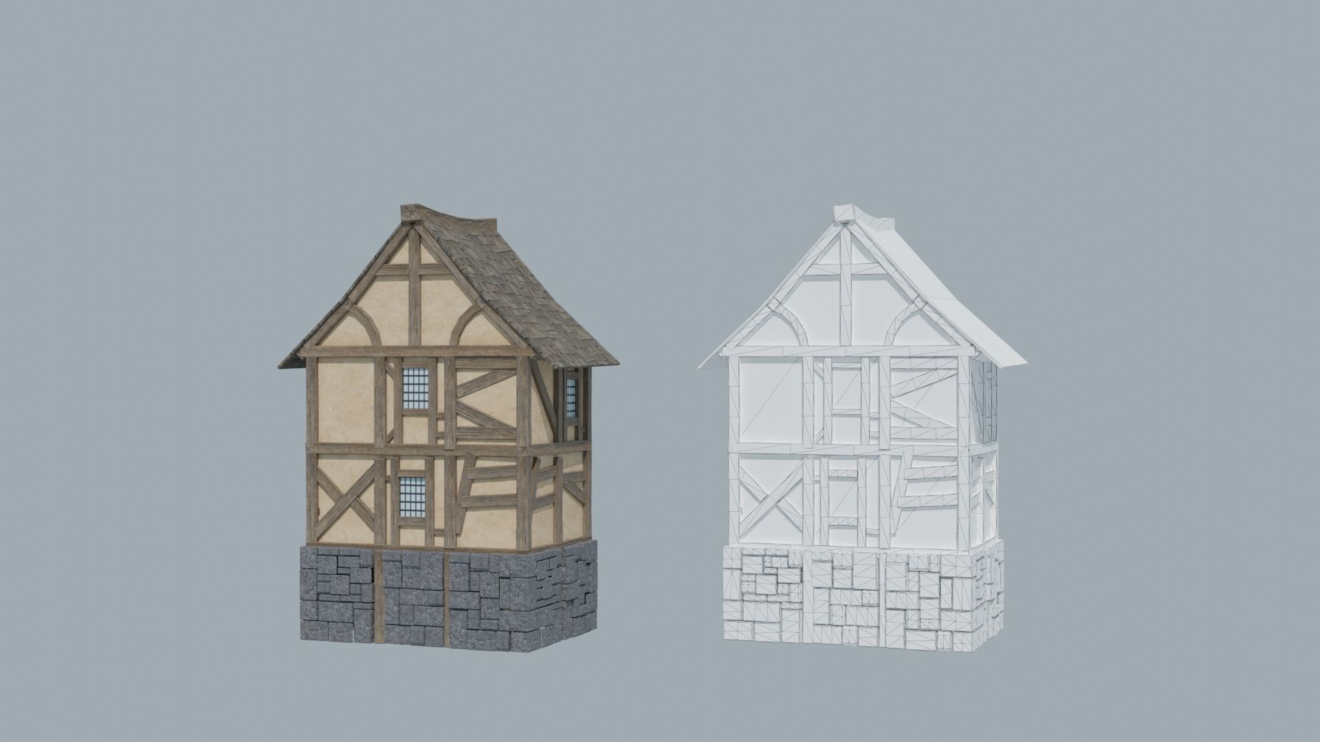 Modular Medieval Houses Low-poly 3D model_7