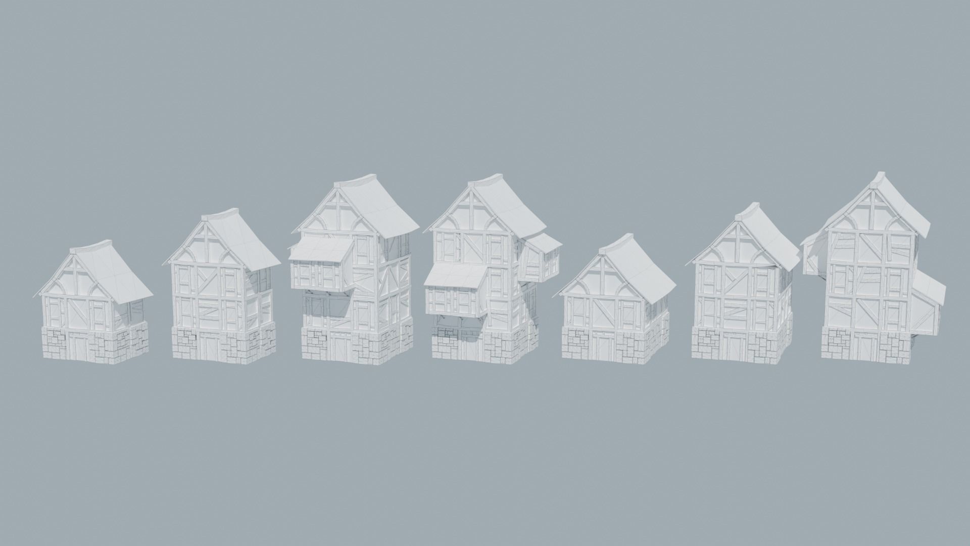 Modular Medieval Houses Low-poly 3D model_1