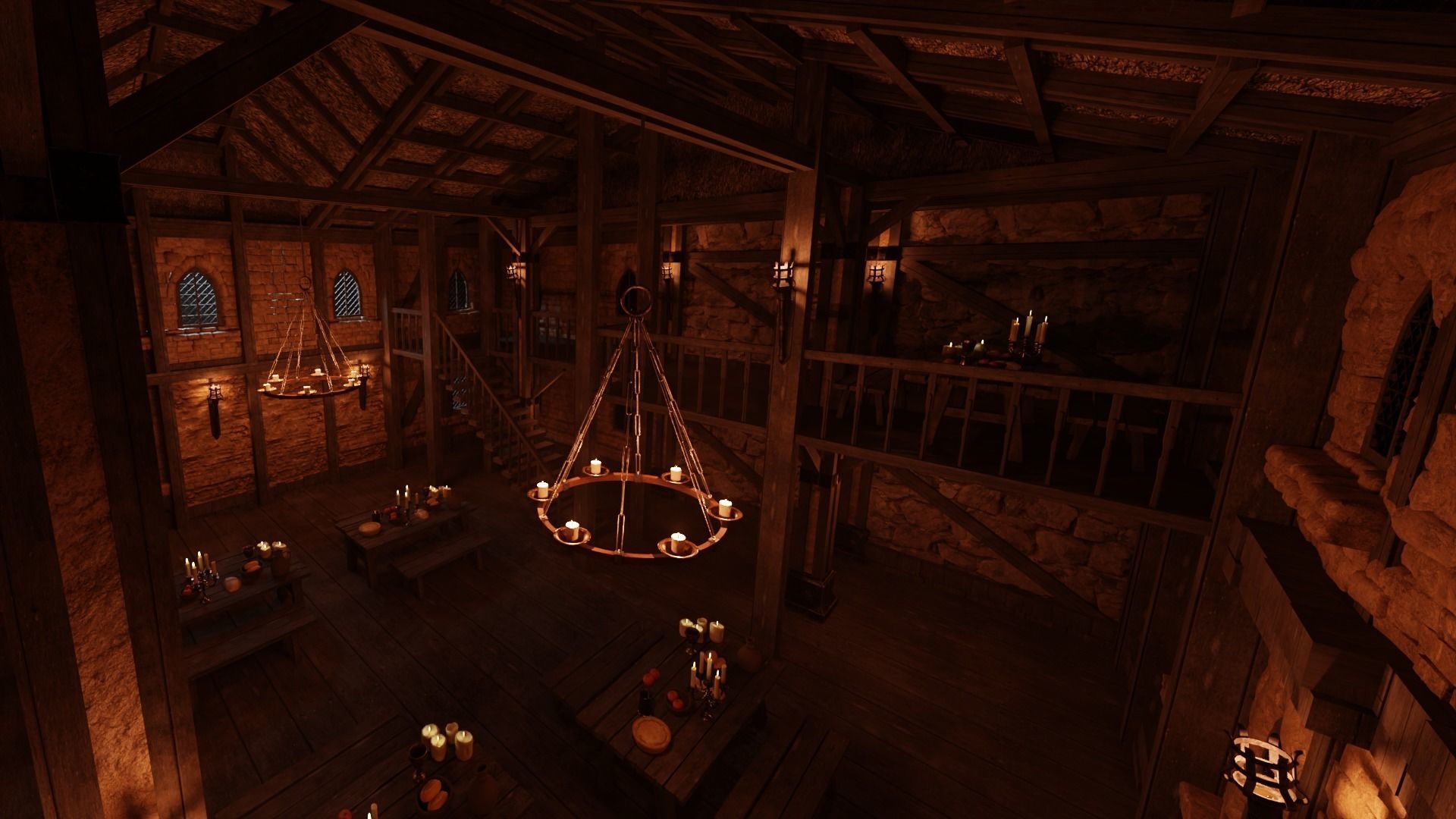 Medieval Tavern Interior and Exterior Low-poly 3D model_2