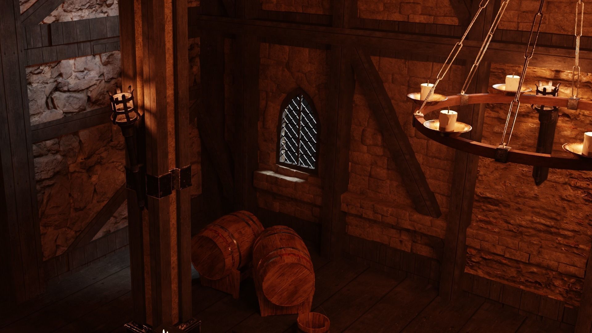 Medieval Tavern Interior and Exterior Low-poly 3D model_7