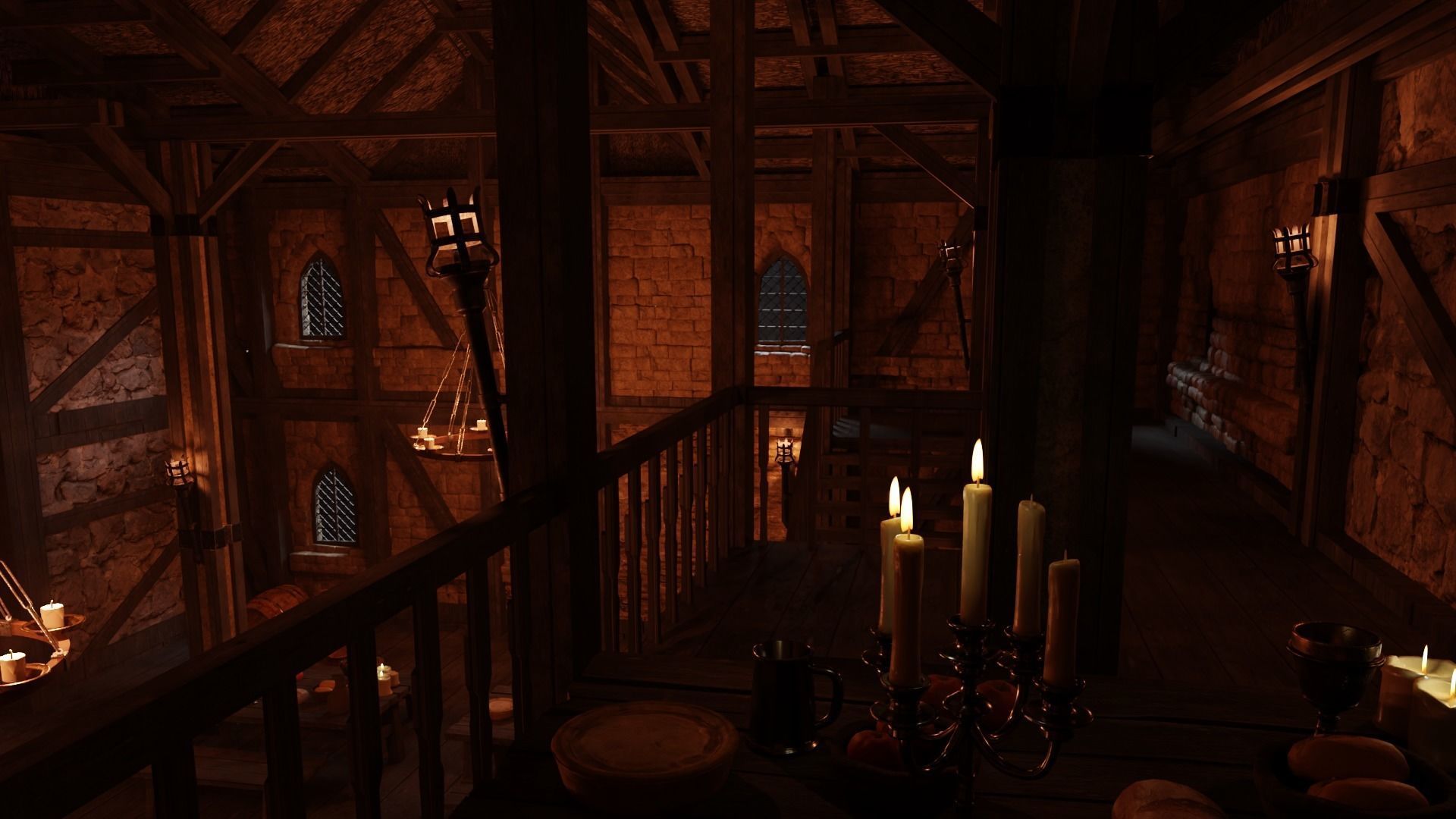 Medieval Tavern Interior and Exterior Low-poly 3D model_3