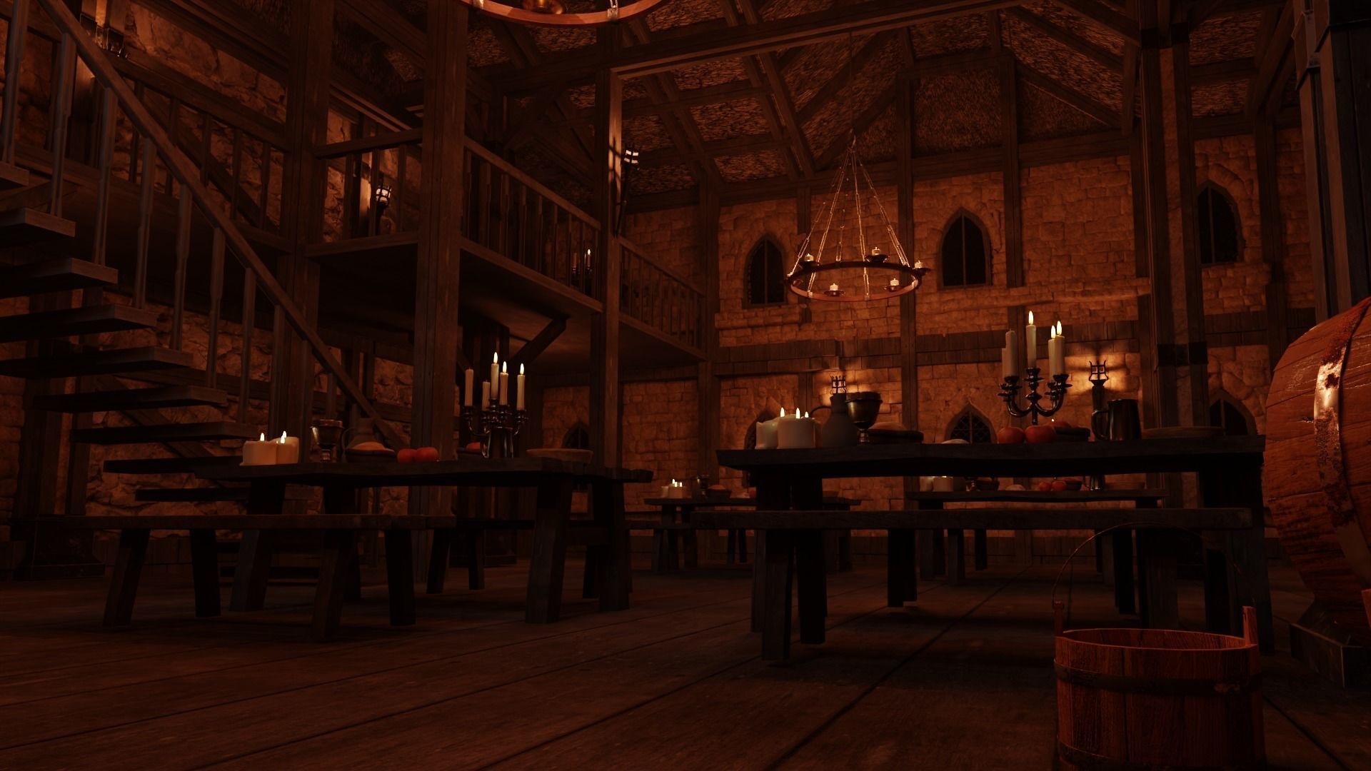 Medieval Tavern Interior and Exterior Low-poly 3D model_1