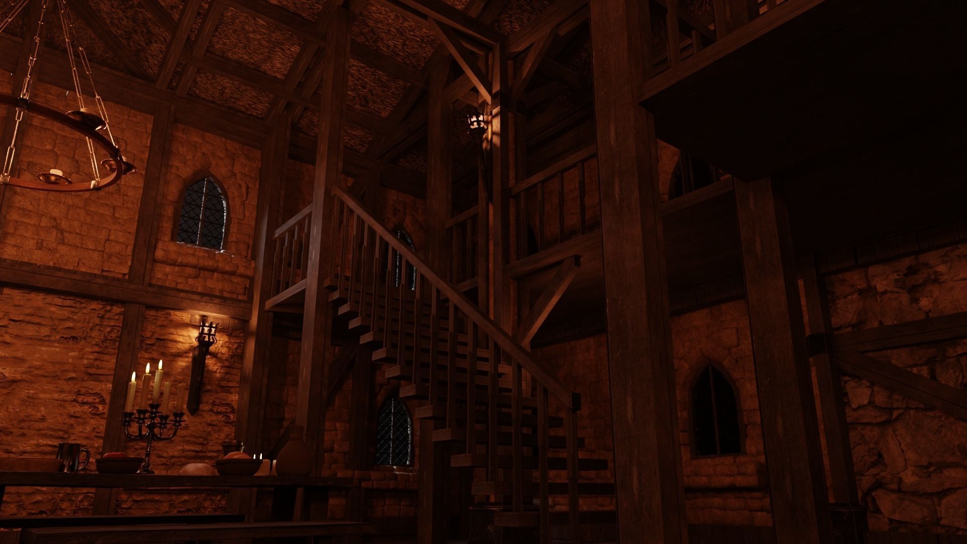 Medieval Tavern Interior and Exterior Low-poly 3D model_4