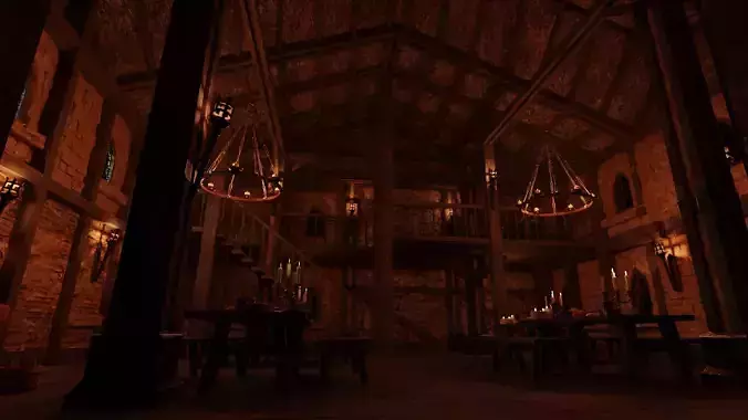 Medieval Tavern Interior and Exterior Low-poly 3D model
