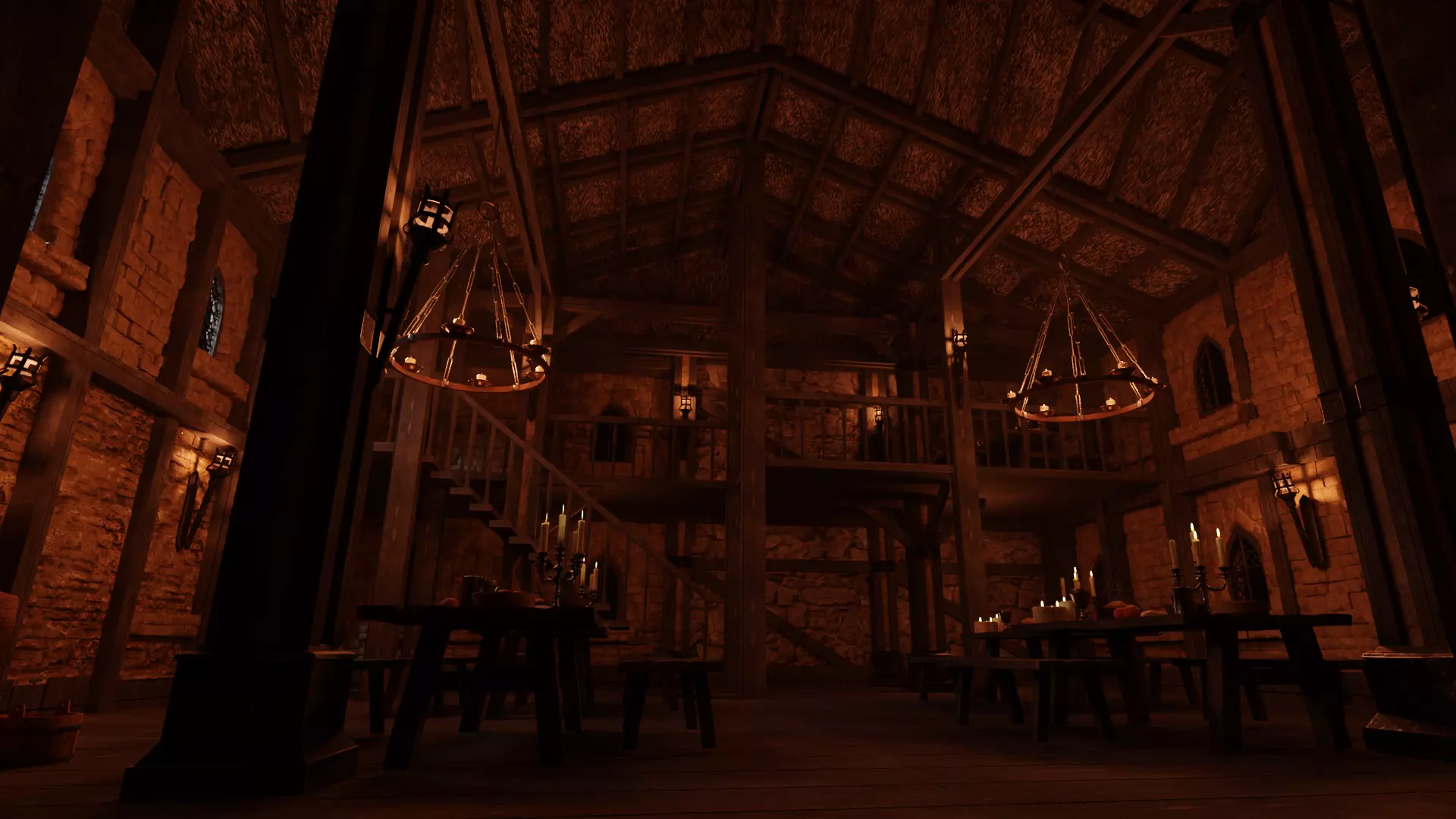 Medieval Tavern Interior and Exterior Low-poly 3D model_0