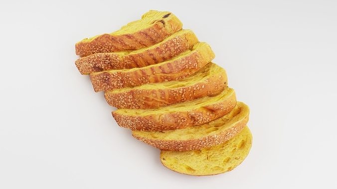 Sliced or cut Scandinavian bread with seeds raisins and sesame 3D model 4