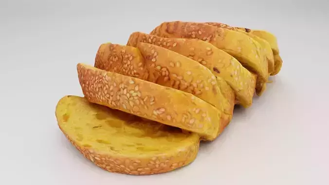Sliced or cut Scandinavian bread with seeds raisins and sesame 3D model