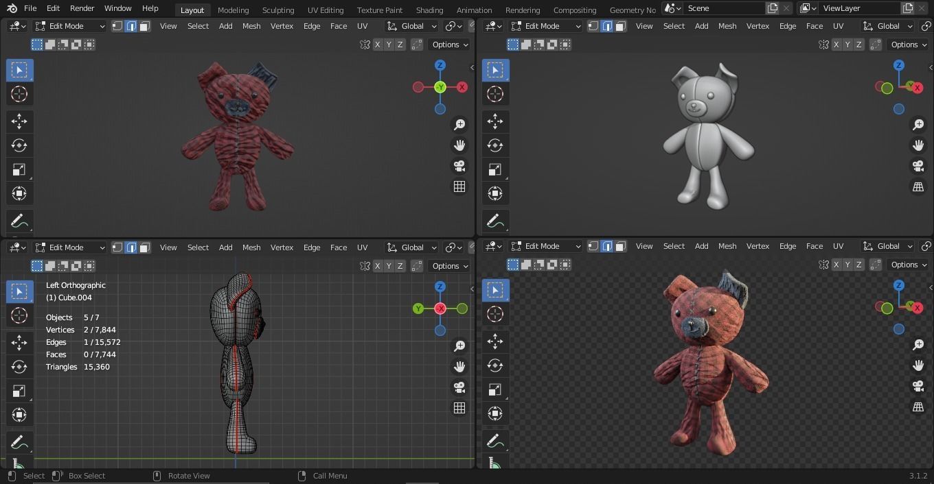 Teddy Bear Low-poly 3D model_2