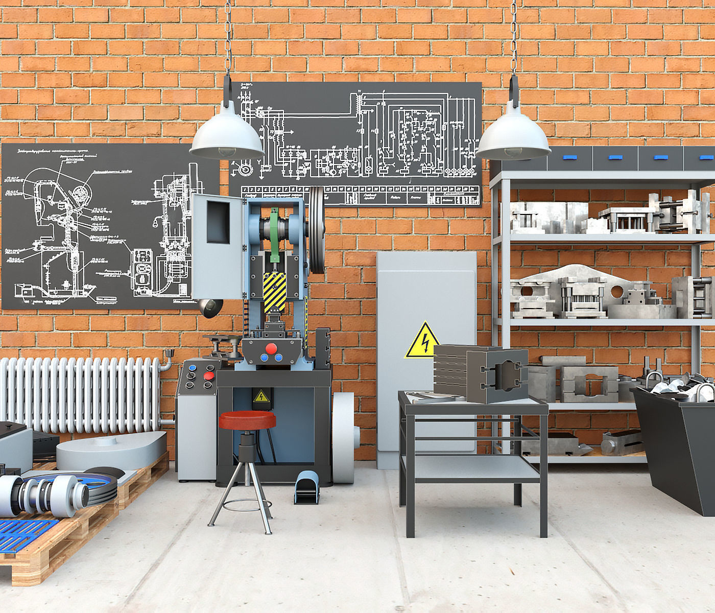 Mechanical press - Collection for industrial interior one 3D model_5