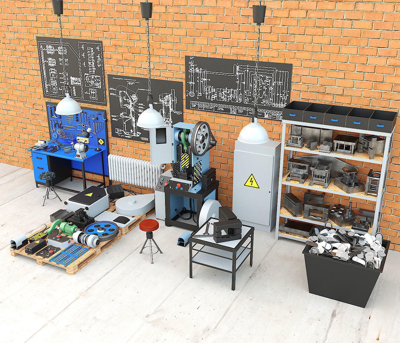 Mechanical press - Collection for industrial interior one 3D model_8