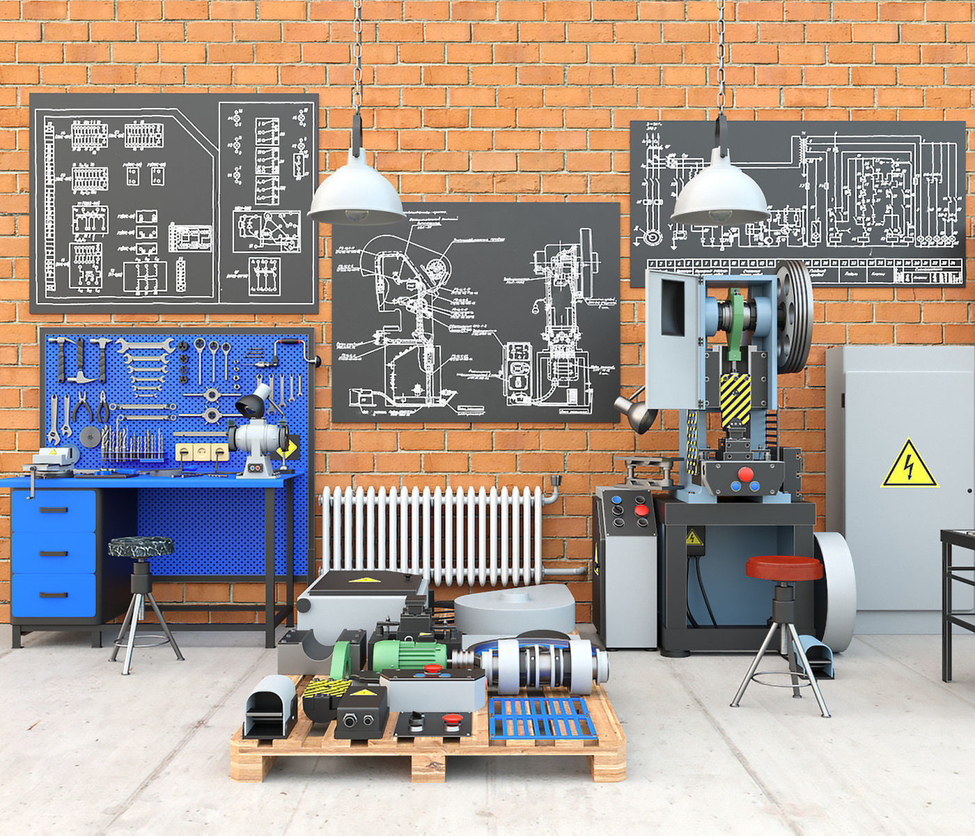 Mechanical press - Collection for industrial interior one 3D model_1