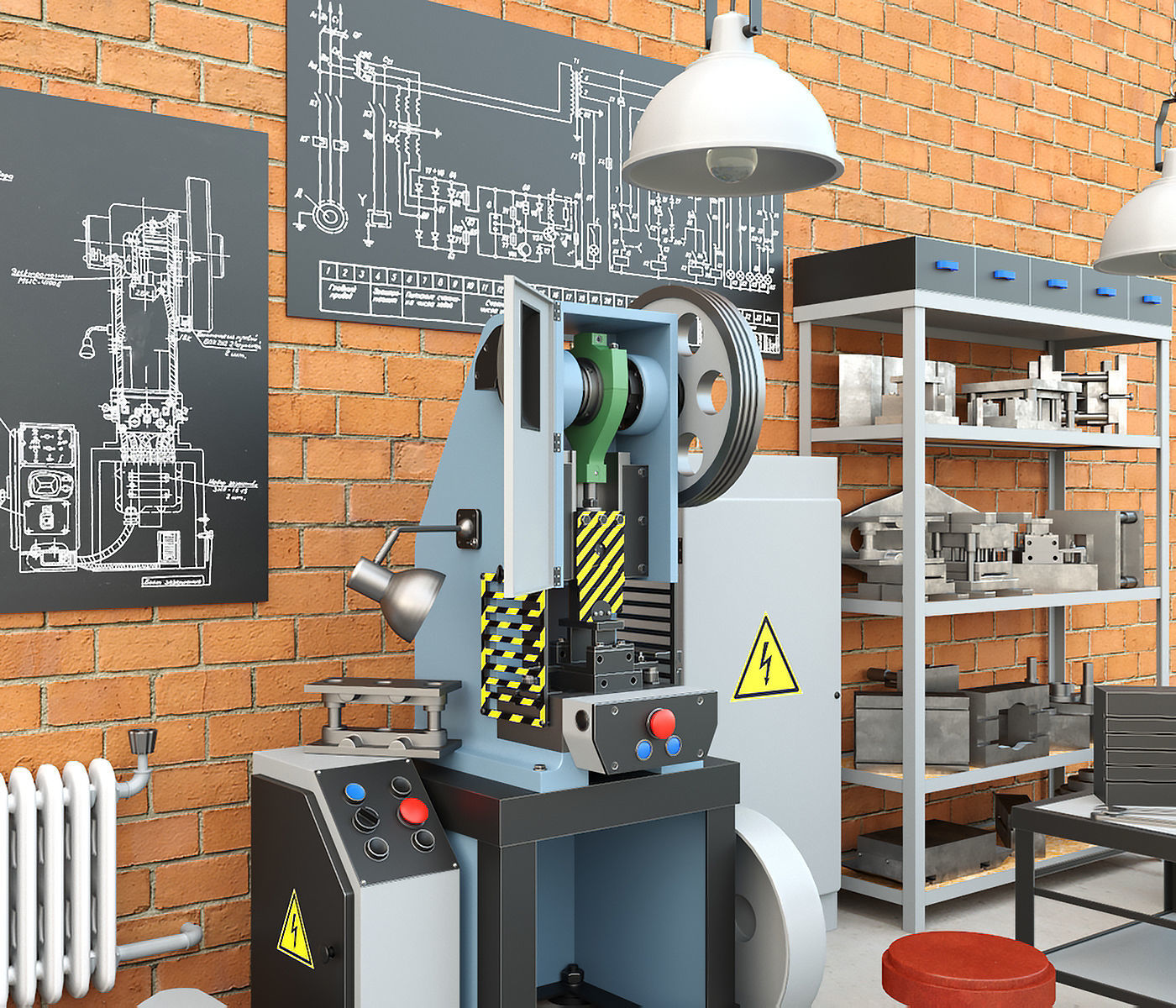 Mechanical press - Collection for industrial interior one 3D model_11