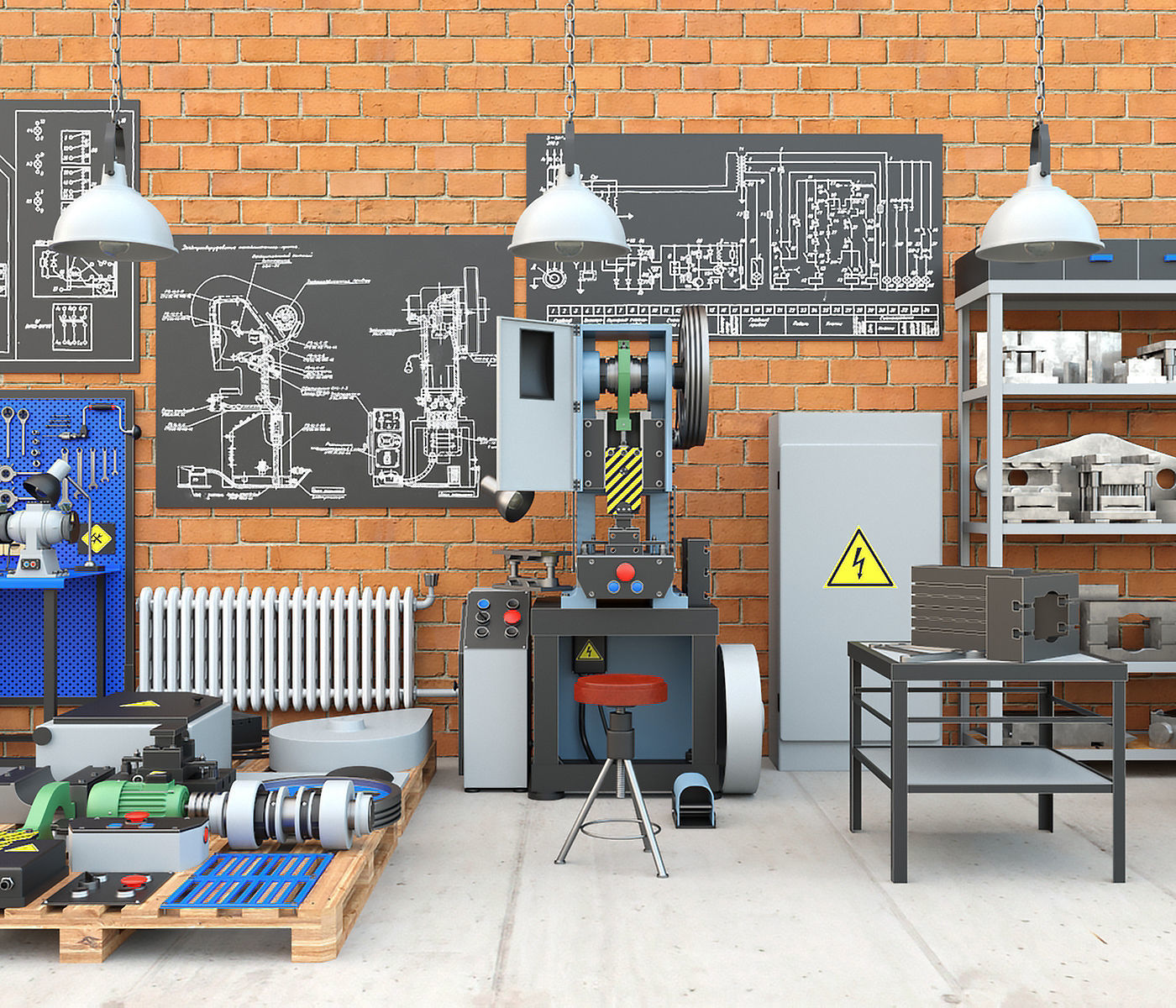 Mechanical press - Collection for industrial interior one 3D model_3