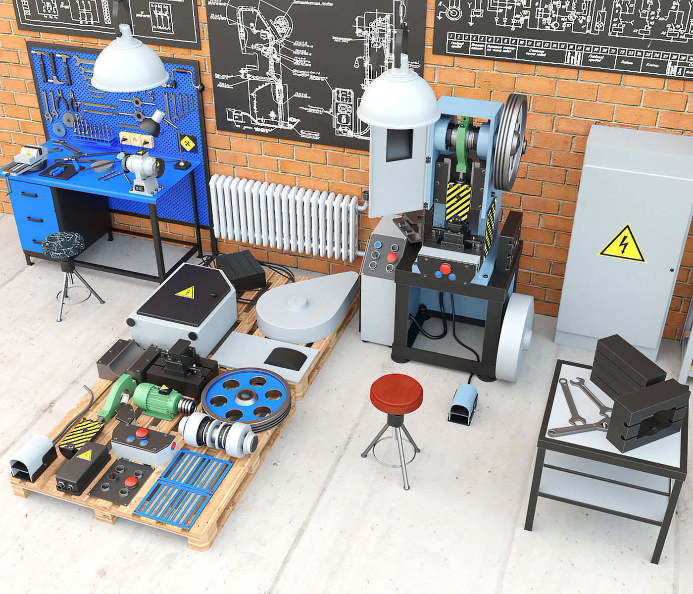 Mechanical press - Collection for industrial interior one 3D model_9