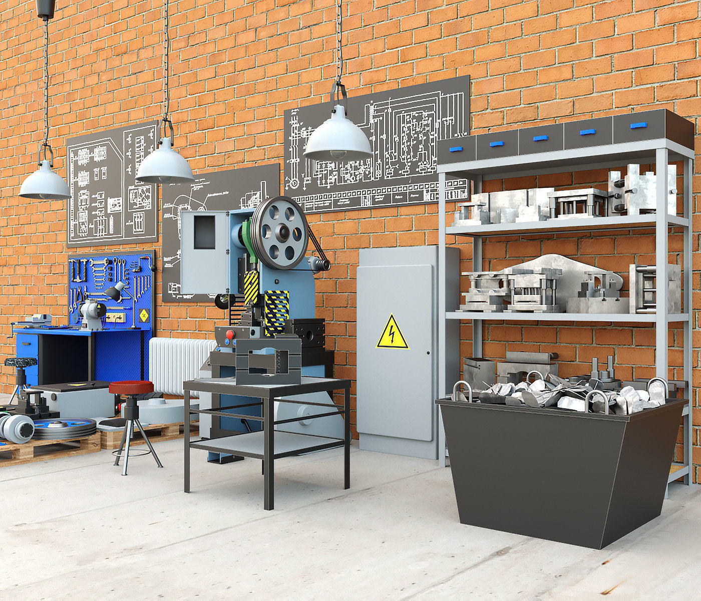 Mechanical press - Collection for industrial interior one 3D model_4