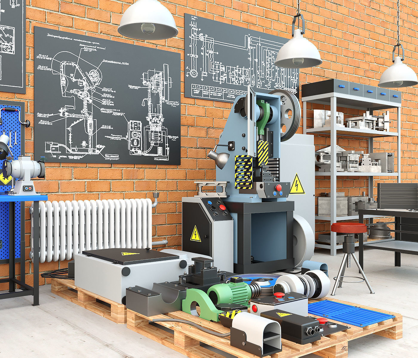 Mechanical press - Collection for industrial interior one 3D model_10