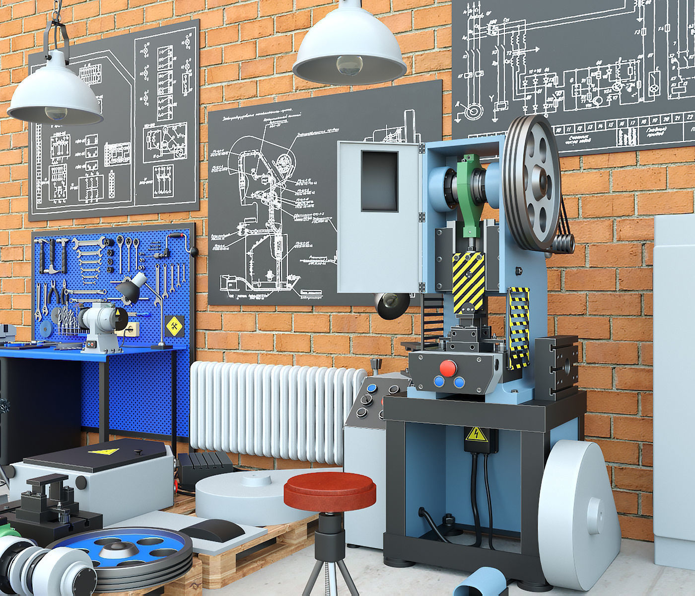Mechanical press - Collection for industrial interior one 3D model_13