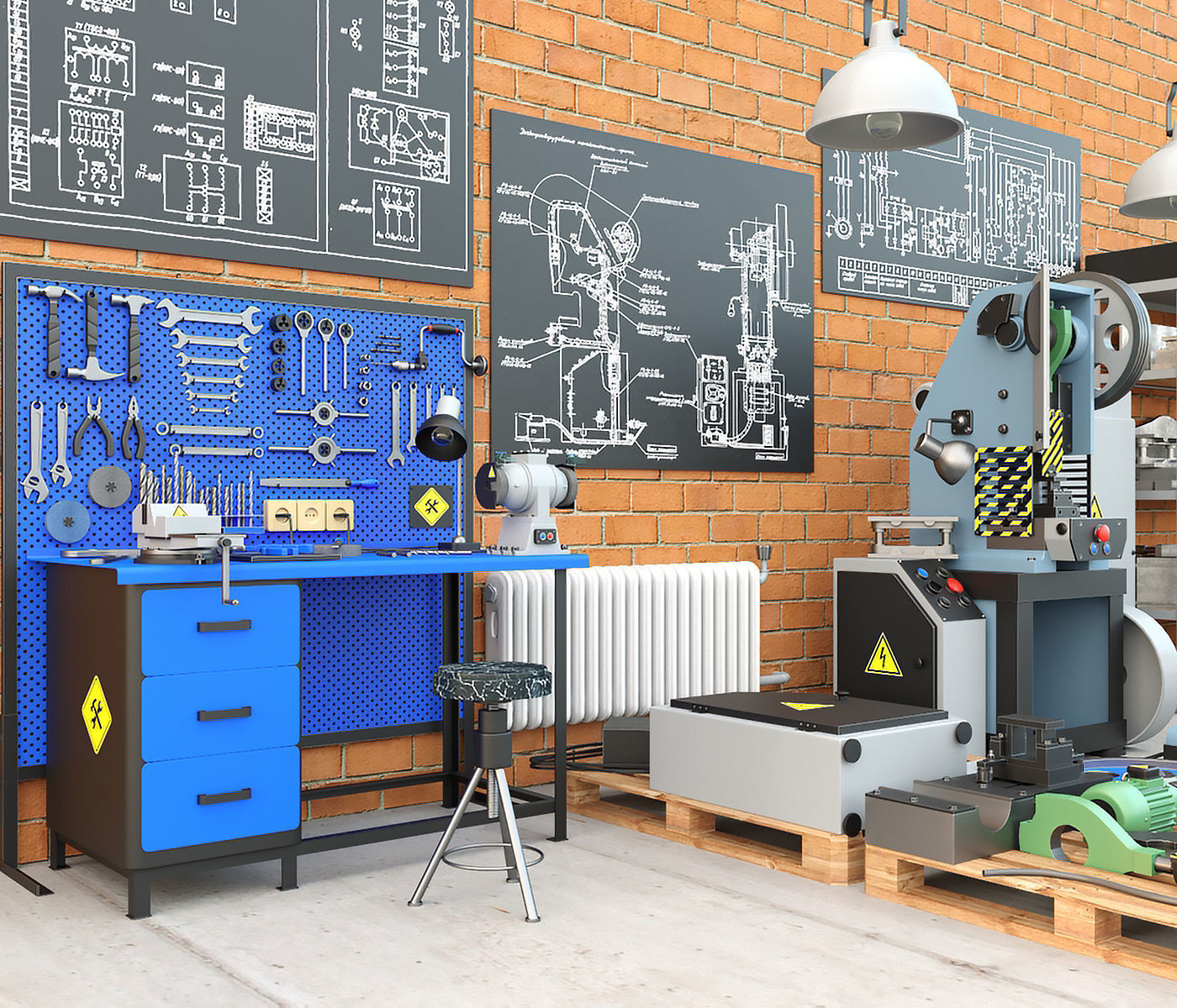 Mechanical press - Collection for industrial interior one 3D model_2