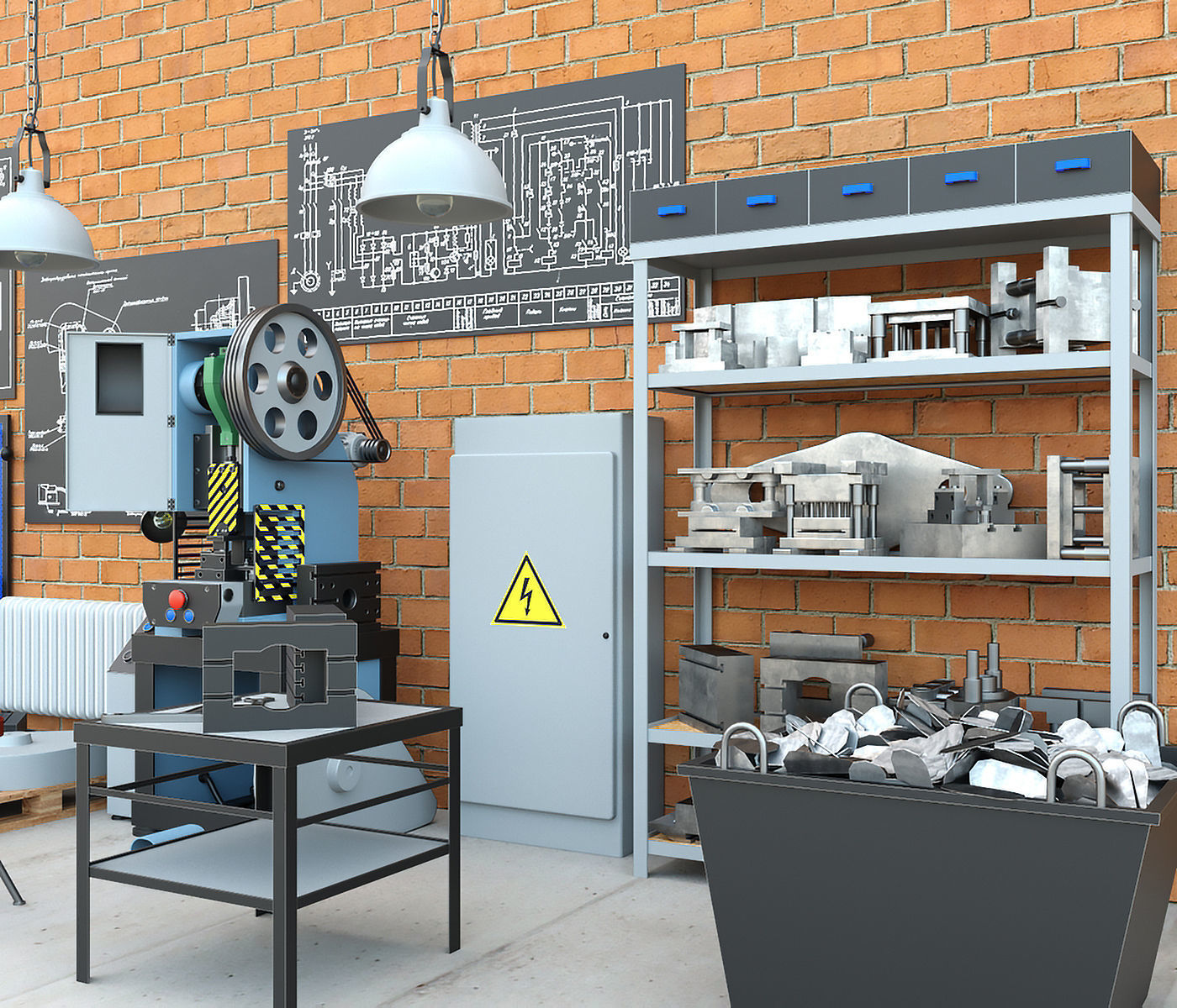 Mechanical press - Collection for industrial interior one 3D model_14