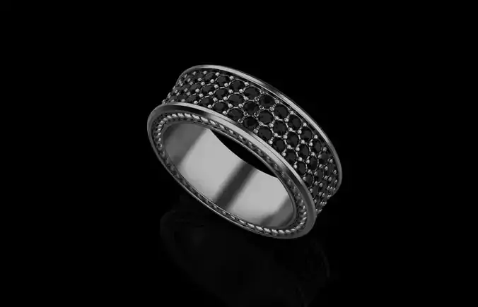 STREAMLINE THREE ROW BAND RING WITH PAVE