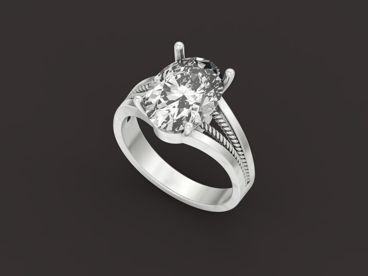 big oval stone ring 3D print model_2