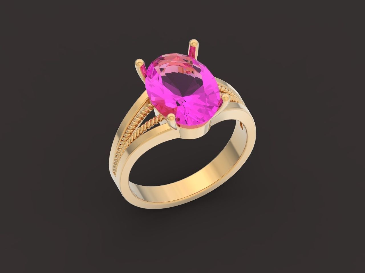 big oval stone ring 3D print model_33